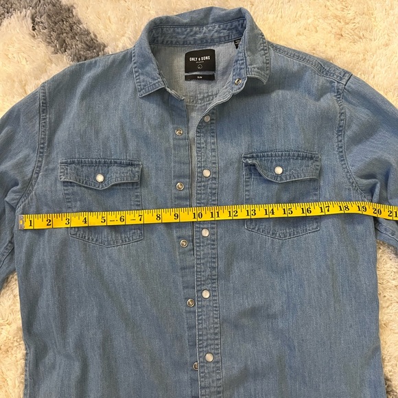 Only & Sons Denim Button Up Slim Shirt - Picture 3 of 4